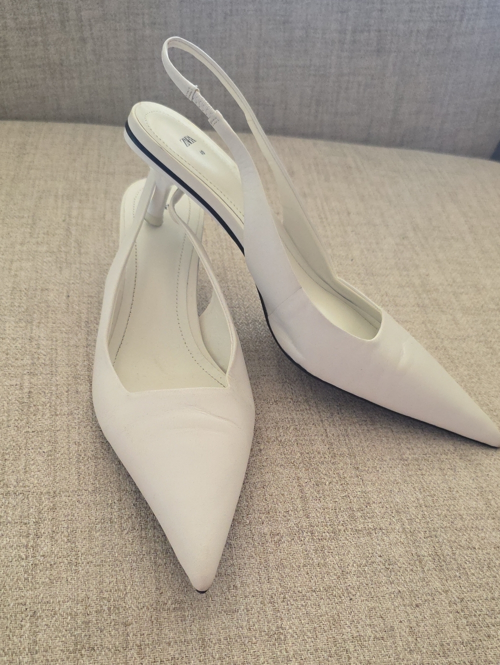 Zara White Pointed Slingback Heels